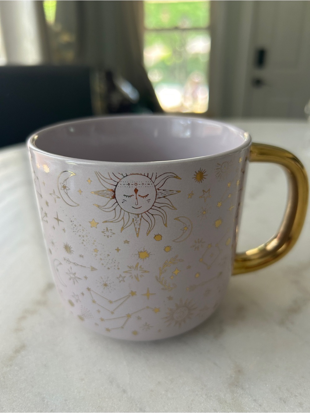 Lavender Ceramic Mug with Gold Handle and Celestial Accents